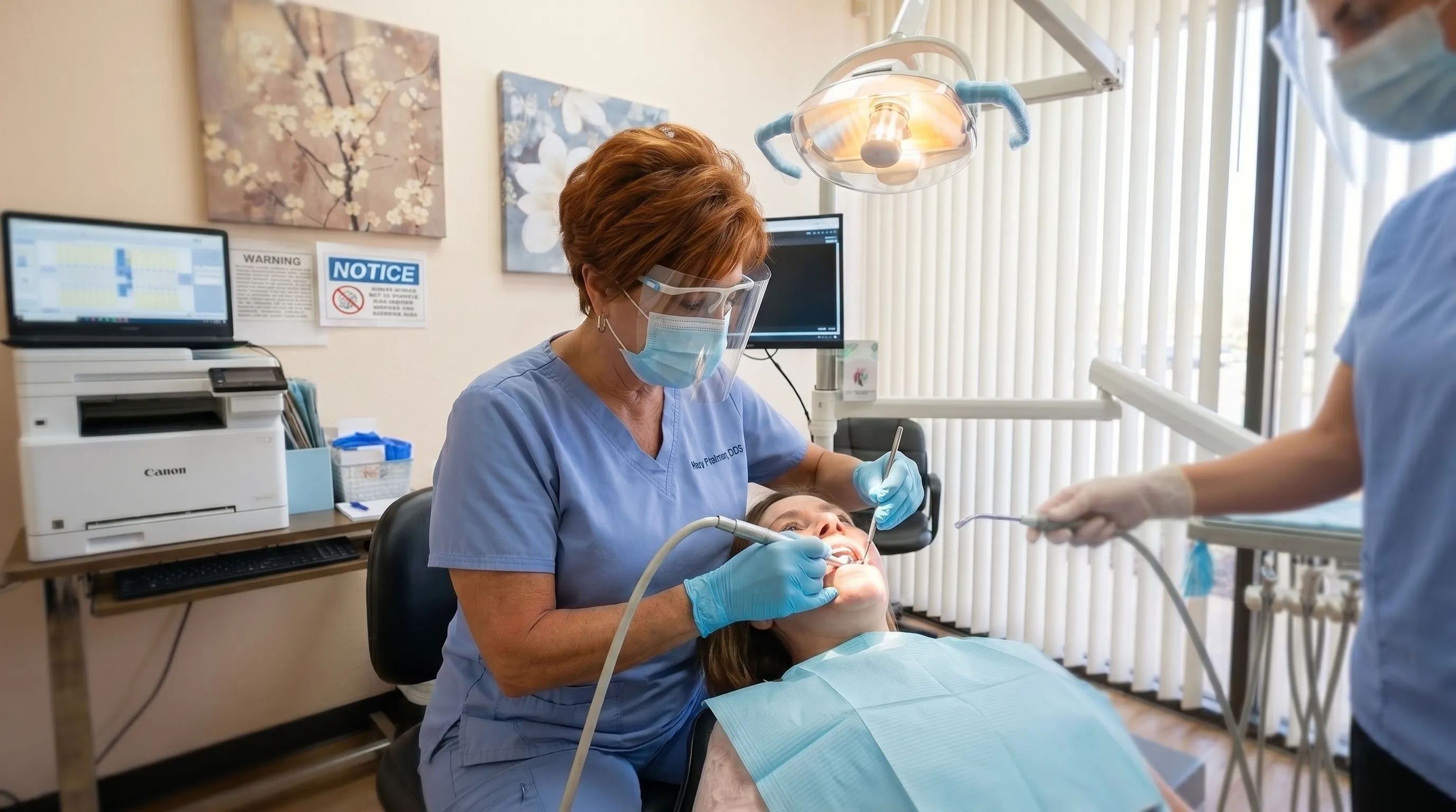 Dentist performing care in modern clinic