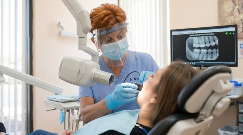 Dr. Nina Fridman reviewing digital dental X-rays